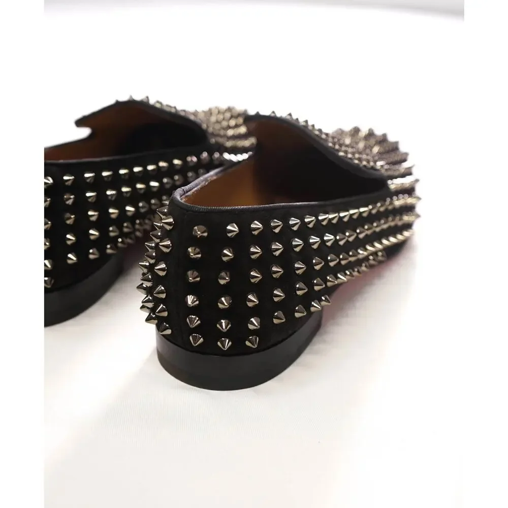 $1,395 LOUBOUTIN - Black Suede Dandelion Spikes Loafers - US 11.5 (44.5EU)